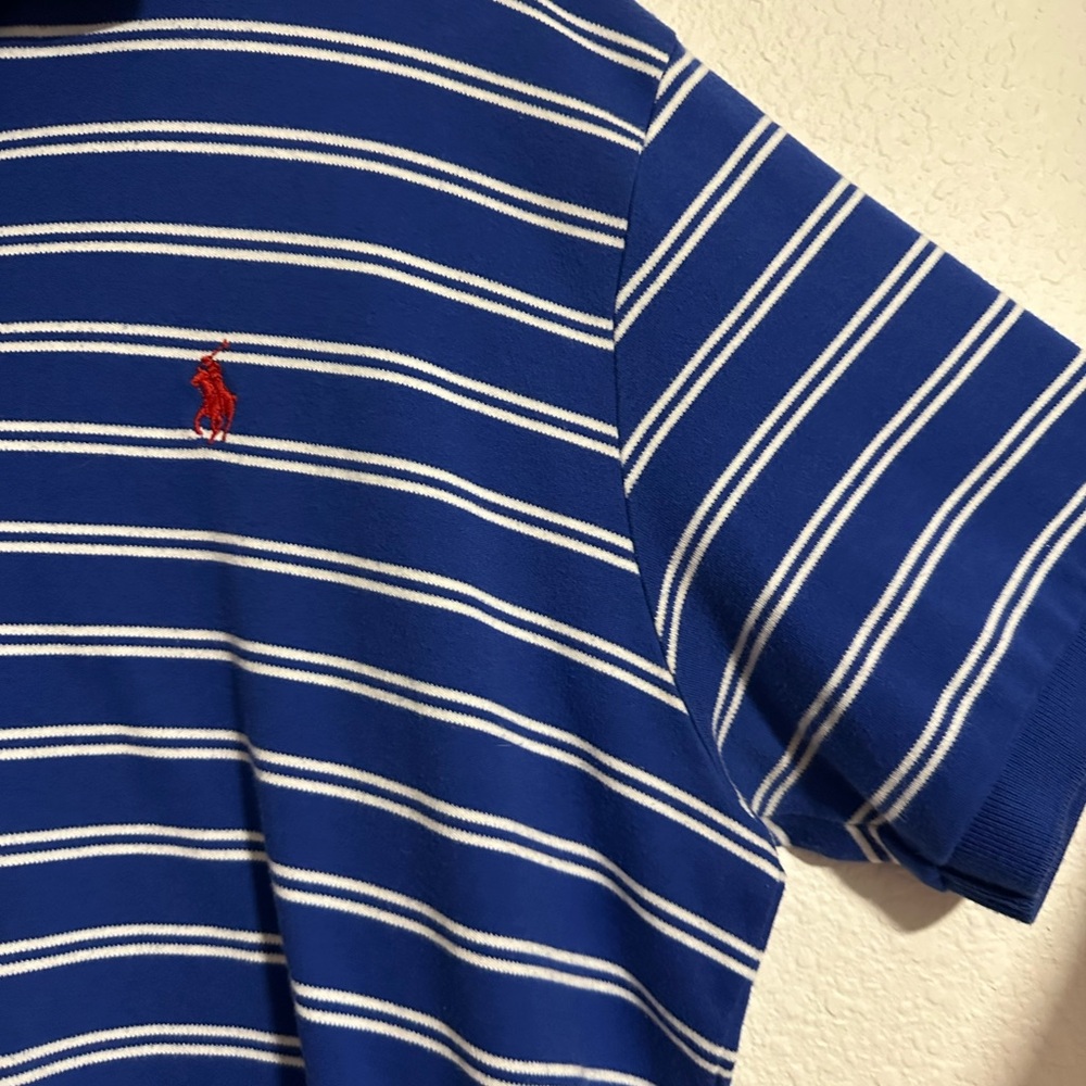 Polo Ralph Lauren Men's Polo Shirt Mens L White Blue Stripe Pony Short Sleeve - Picture 3 of 4